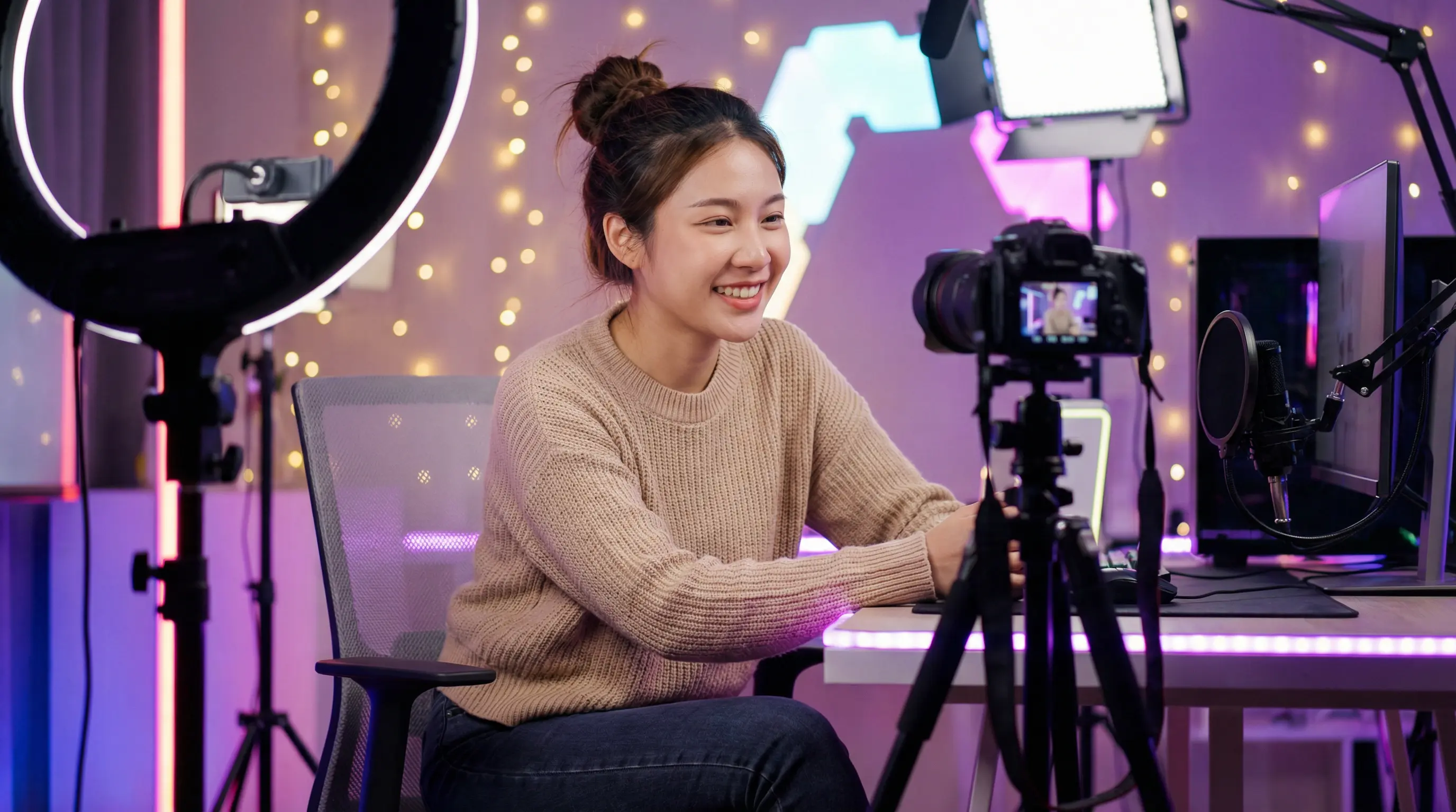 羞羞漫画原创视频创作者在专业工作室录制视频